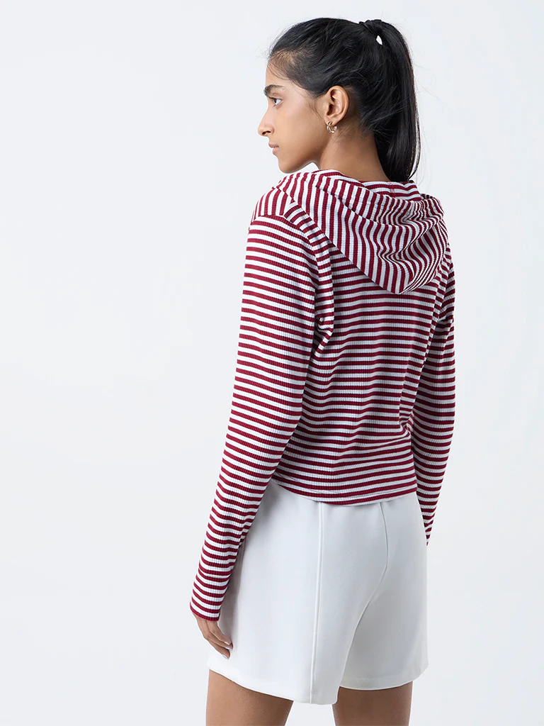 Studiofit Maroon Striped Hooded Jacket - Image 4