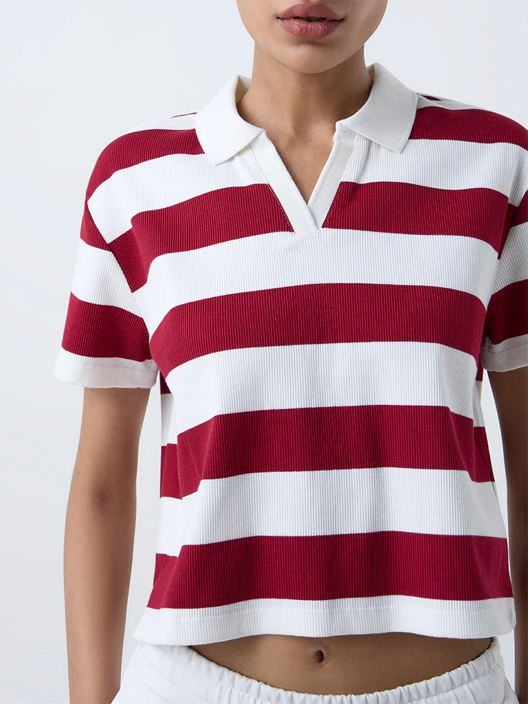 Studiofit Multicolour Striped Cotton-Blend T-Shirt - Image 3