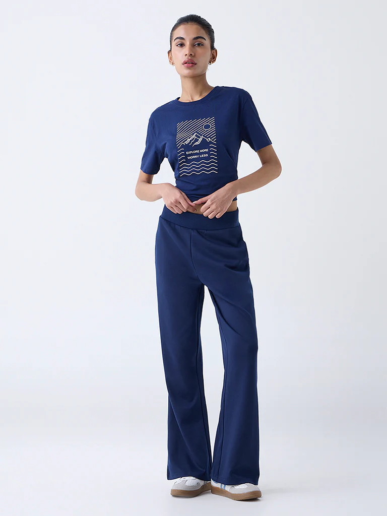 Studiofit Navy Graphic Printed Cotton T-Shirt - Image 2
