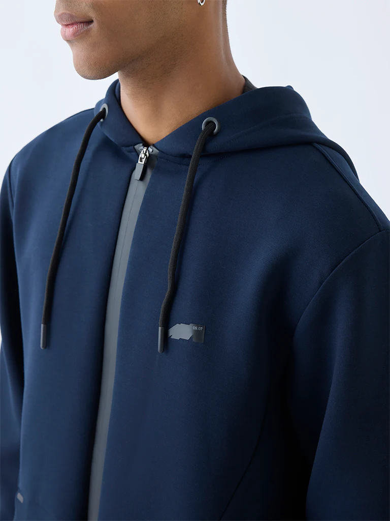 Studiofit Navy Relaxed-Fit Hooded Jacket - Image 4