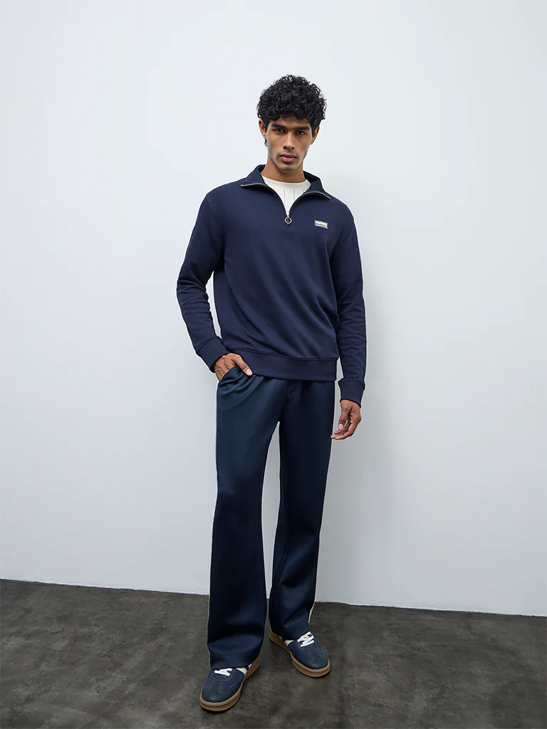 Studiofit Navy Relaxed Fit Three-Quarter Zip Sweatshirt