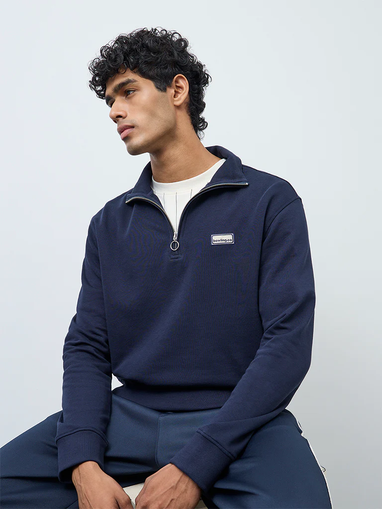 Studiofit Navy Relaxed Fit Three-Quarter Zip Sweatshirt - Image 2