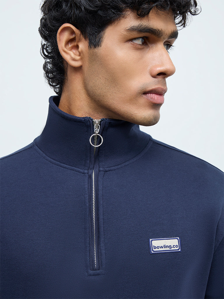 Studiofit Navy Relaxed Fit Three-Quarter Zip Sweatshirt - Image 3