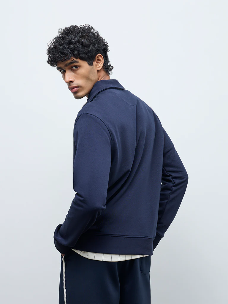 Studiofit Navy Relaxed Fit Three-Quarter Zip Sweatshirt - Image 4