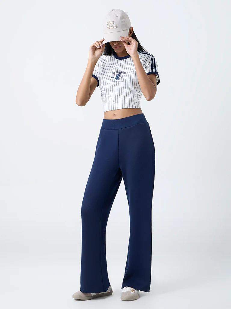 Studiofit Navy Solid High-Rise Pants