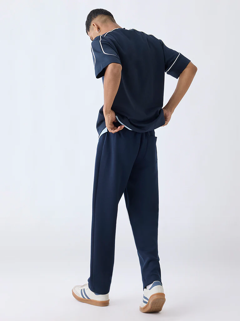 Studiofit Navy Solid Relaxed-Fit Mid-Rise Track Pants - Image 5