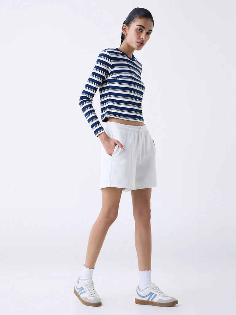 Studiofit Navy Striped Cotton-Blend T-Shirt - Image 2