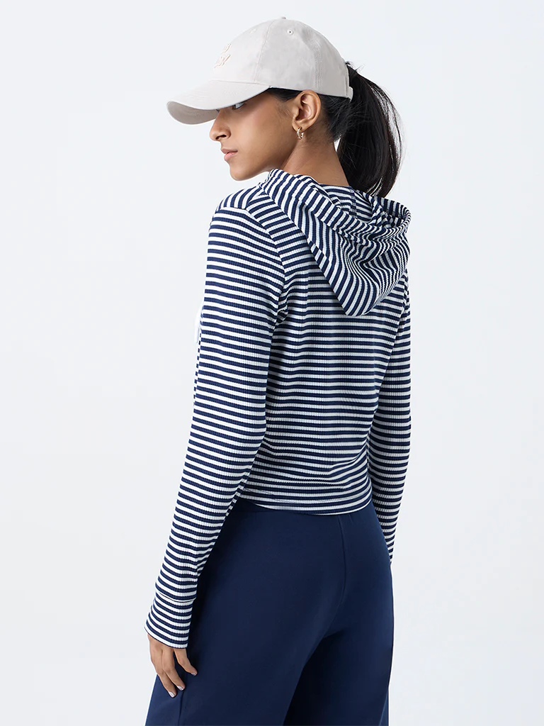 Studiofit Navy Striped Hooded Jacket - Image 4