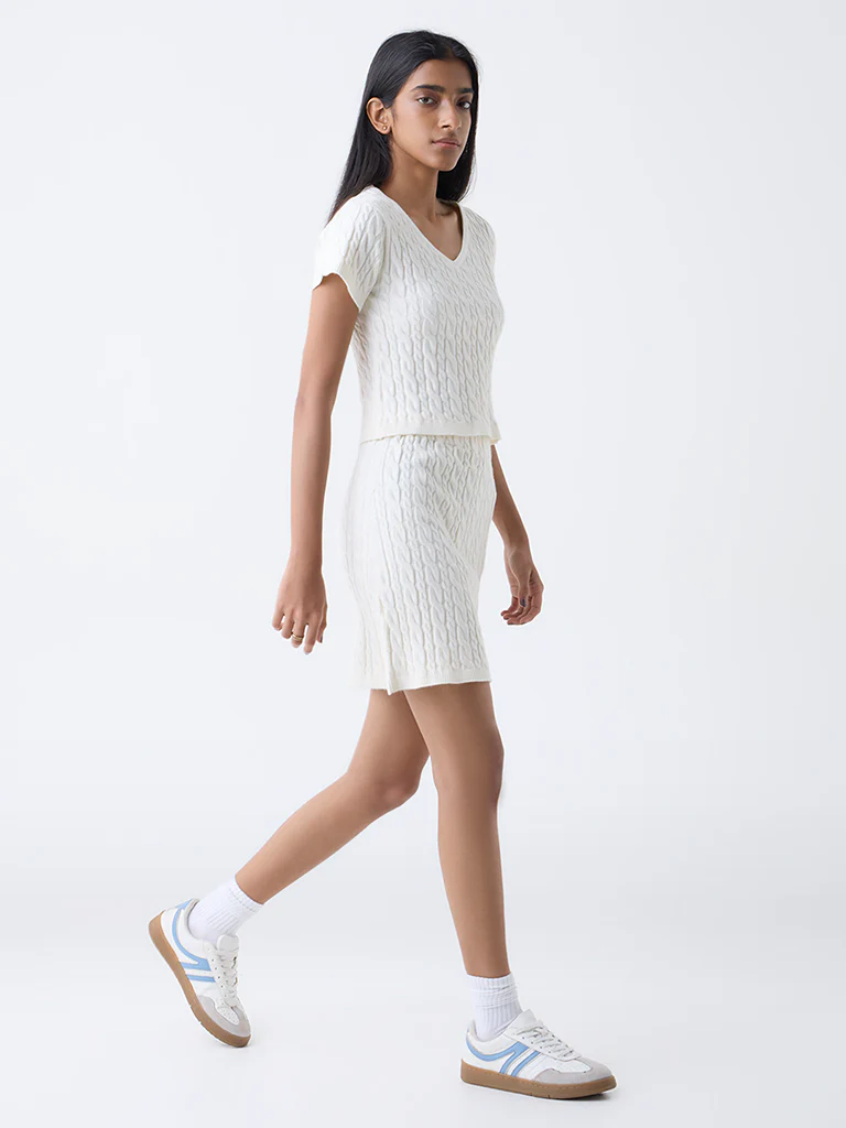 Studiofit Off-White Cable Knitted Top - Image 2