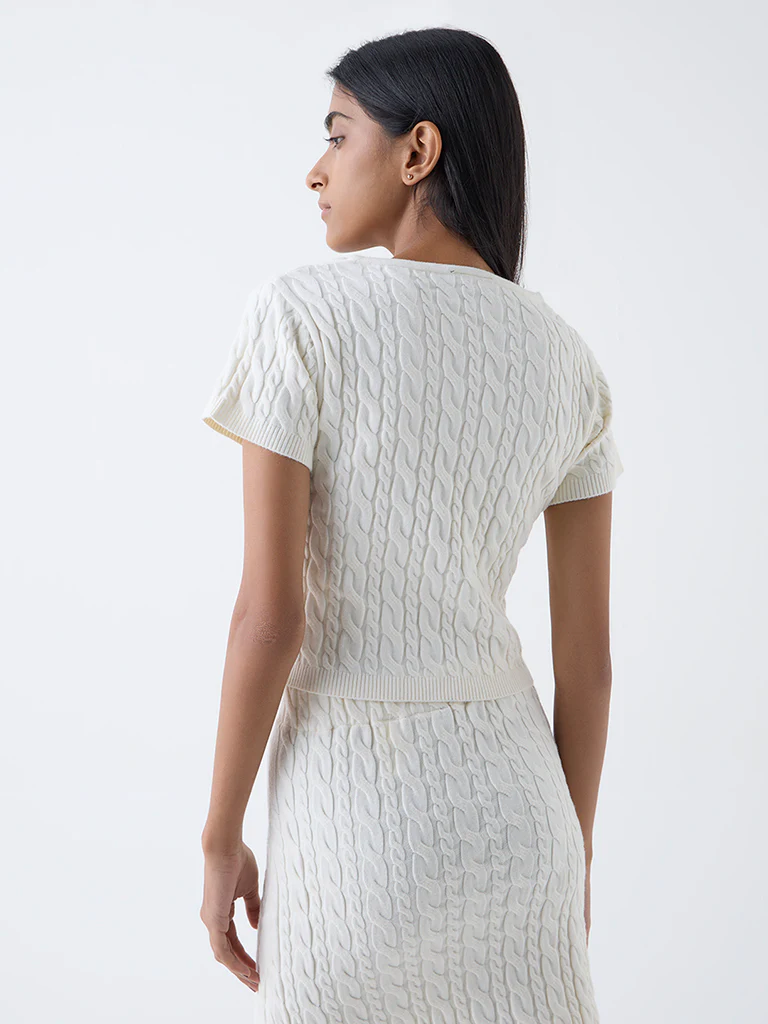 Studiofit Off-White Cable Knitted Top - Image 4