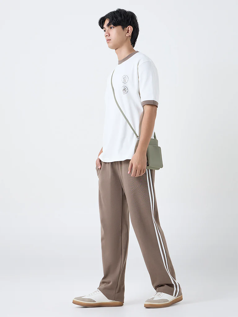 Studiofit Off-White Printed Relaxed-Fit Cotton-Blend T-Shirt - Image 2
