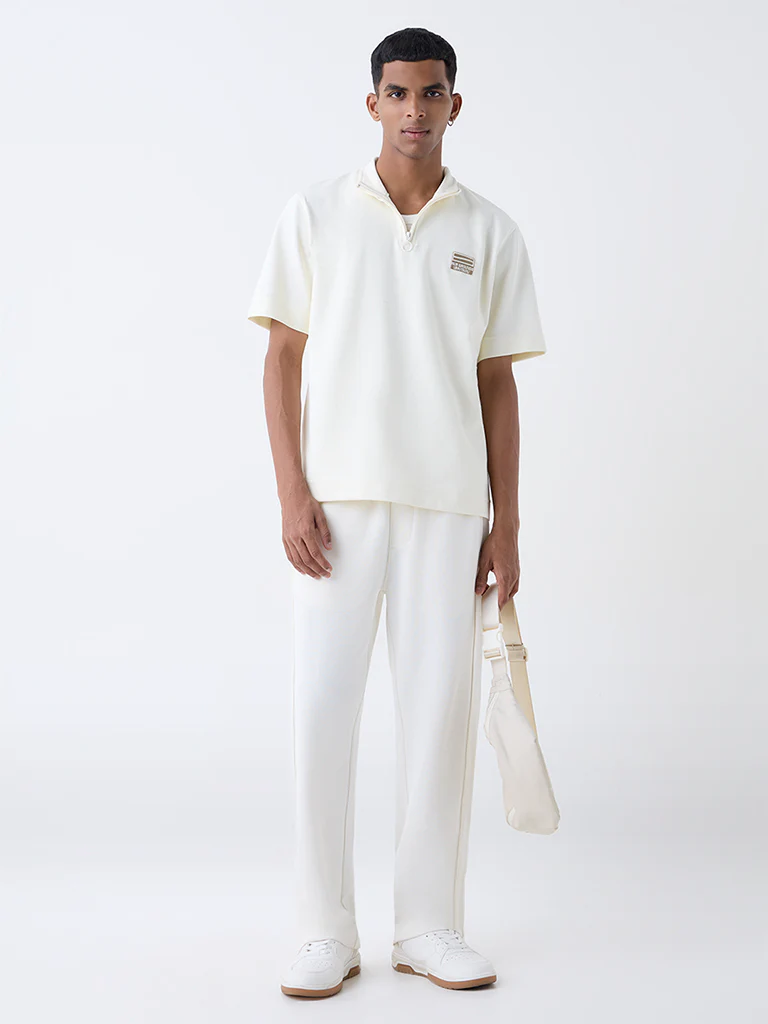 Studiofit Off-White Quarter-Zip Relaxed-Fit Cotton-Blend T-Shirt