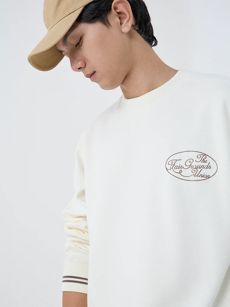 Studiofit Off-White Typographic Relaxed-Fit Sweatshirt - Image 4