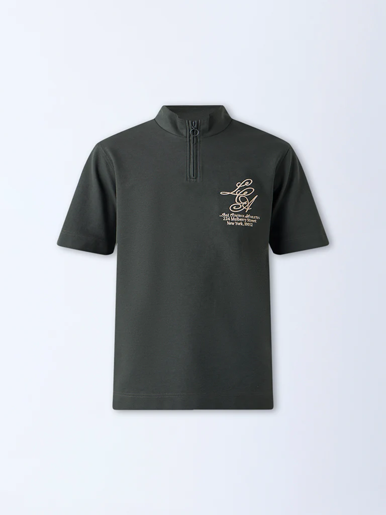 Studiofit Olive Relaxed-Fit Quarter-Zip T-Shirt - Image 6