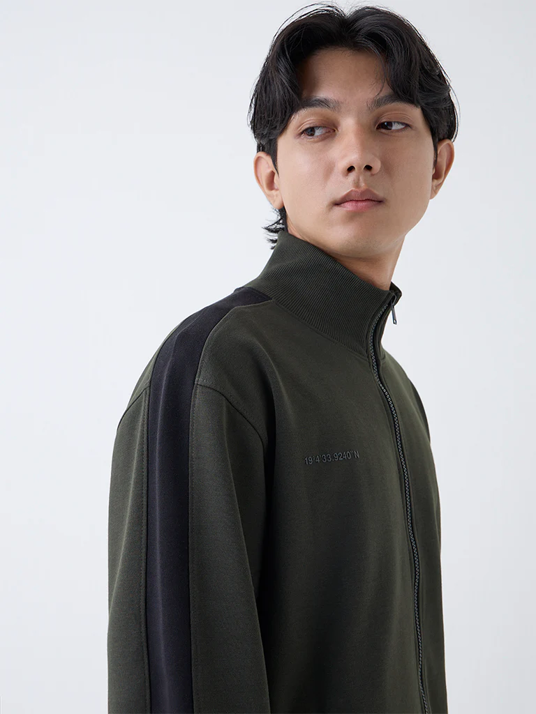 Studiofit Olive Solid Relaxed-Fit Jacket - Image 3