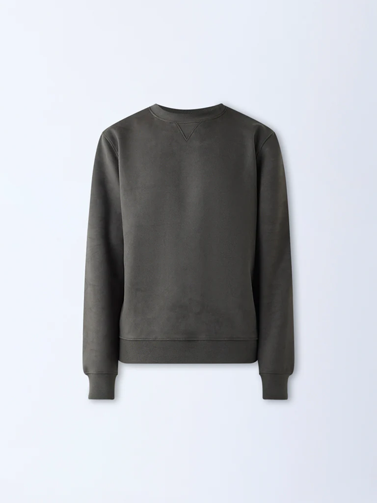 Studiofit Olive Solid Relaxed-Fit Suede Sweatshirt - Image 6