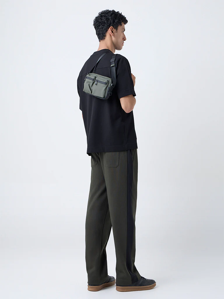 Studiofit Olive Striped Relaxed-Fit Mid-Rise Track Pants - Image 5