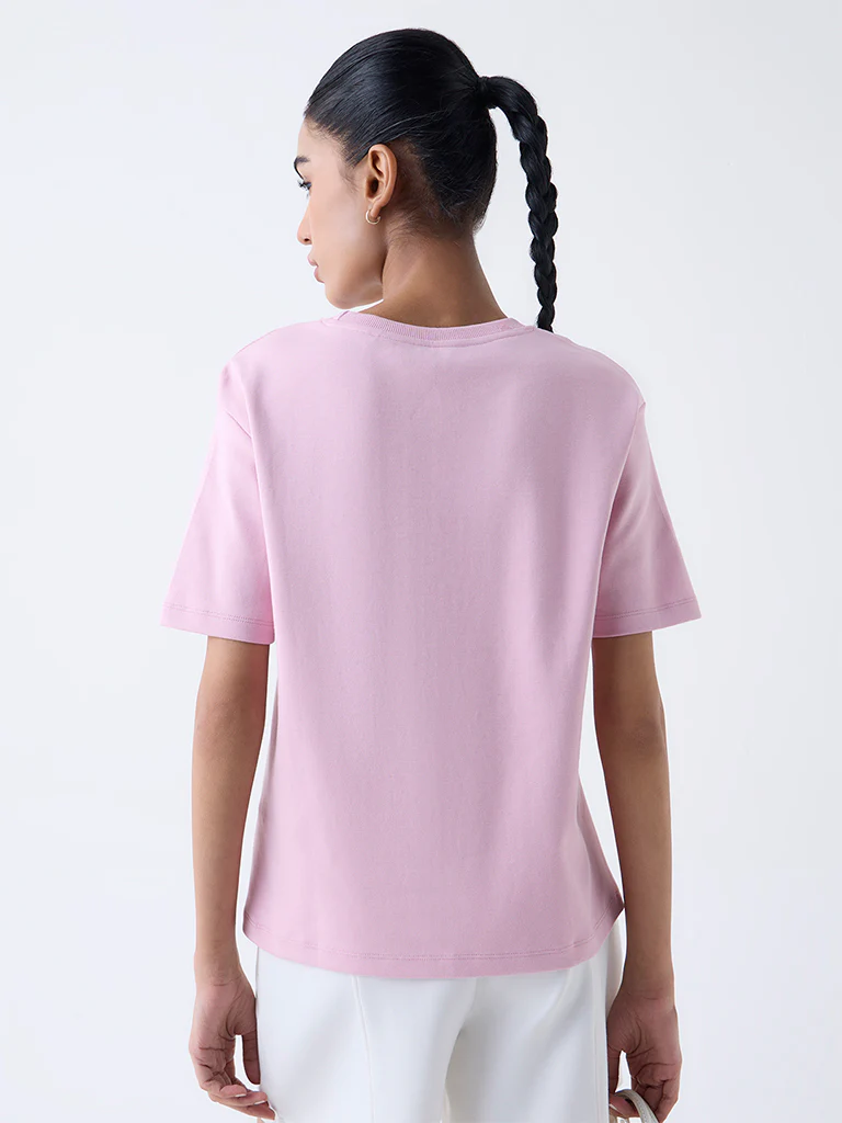 Studiofit Pink Printed Cotton T-Shirt - Image 4