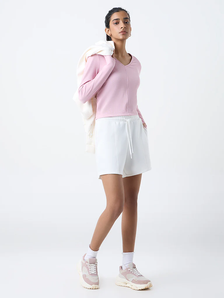 Studiofit Pink Ribbed-Textured T-Shirt - Image 2