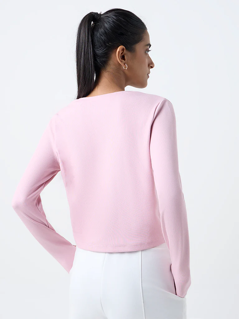 Studiofit Pink Ribbed-Textured T-Shirt - Image 4