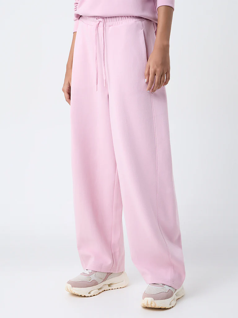 Studiofit Pink Solid High-Rise Track Pants - Image 2