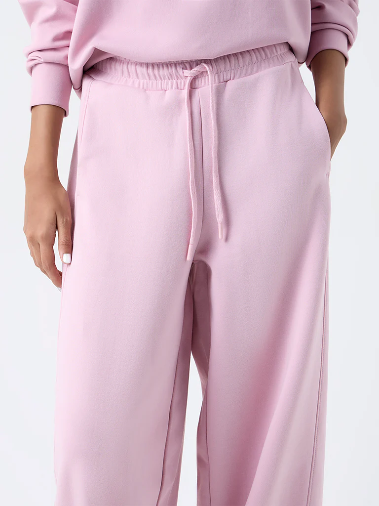 Studiofit Pink Solid High-Rise Track Pants - Image 3