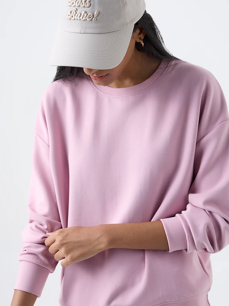 Studiofit Pink Solid Sweatshirt - Image 3