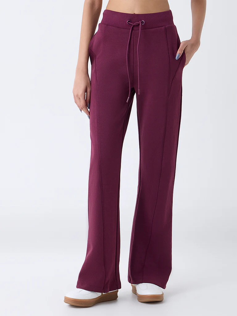 Studiofit Plum Solid High-Rise Track Pants - Image 2