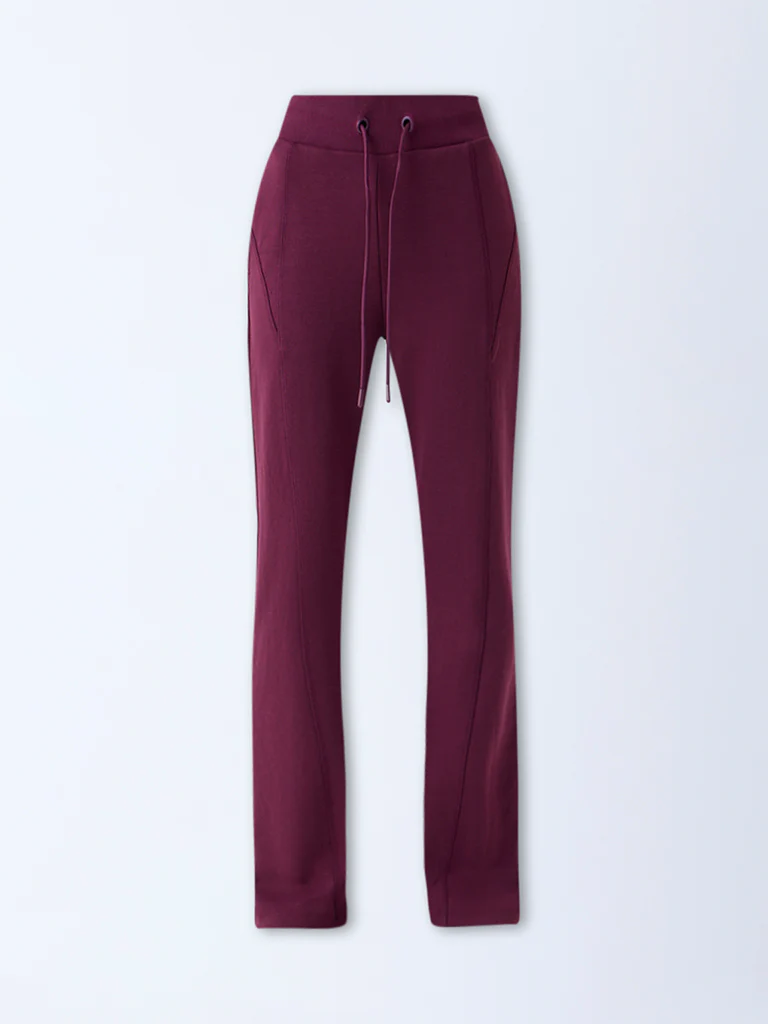 Studiofit Plum Solid High-Rise Track Pants - Image 5