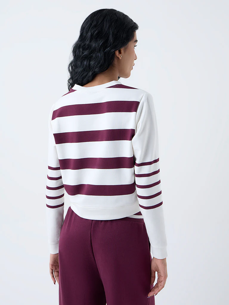 Studiofit Plum Striped Cotton-Blend T-Shirt - Image 4