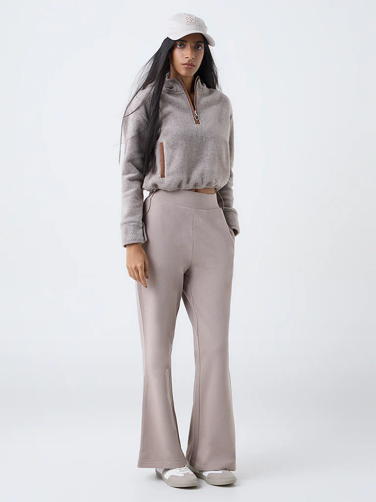 Studiofit Taupe Fleece Quarter-Zip Hoodie - Image 2