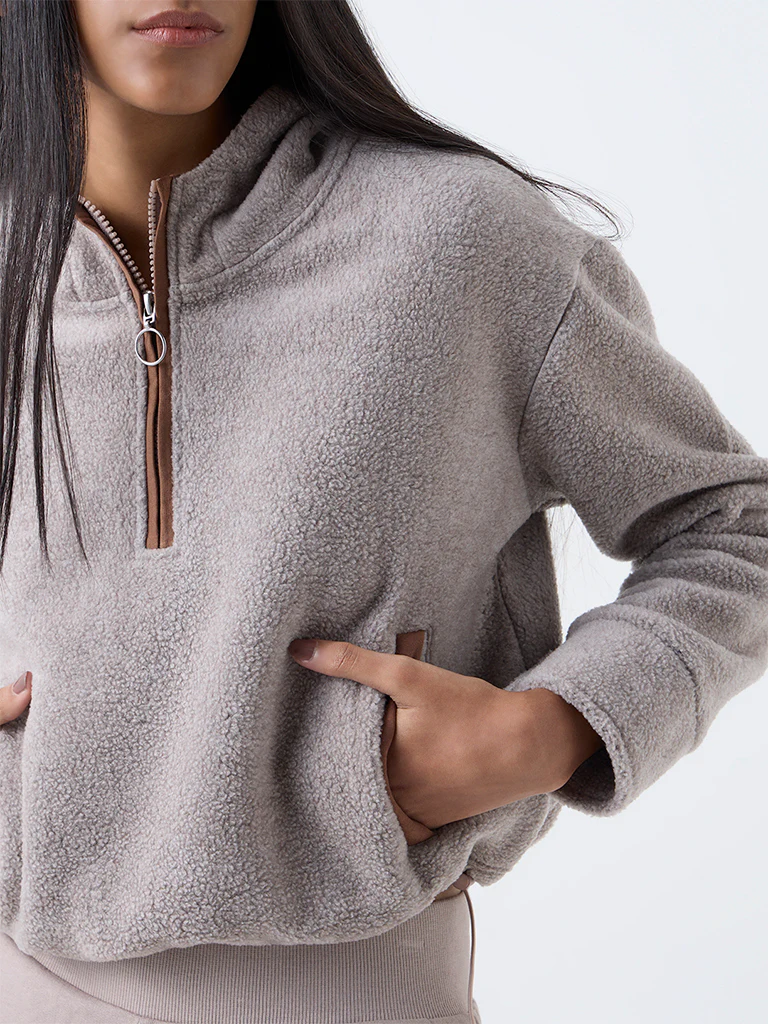 Studiofit Taupe Fleece Quarter-Zip Hoodie - Image 3