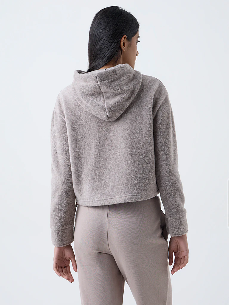 Studiofit Taupe Fleece Quarter-Zip Hoodie - Image 4