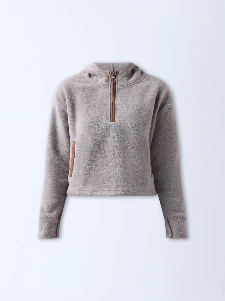 Studiofit Taupe Fleece Quarter-Zip Hoodie - Image 5