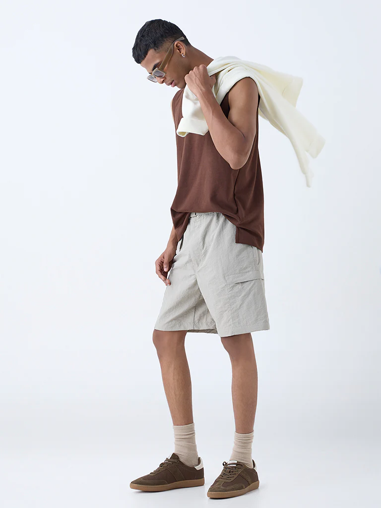 Studiofit Taupe Relaxed-Fit Mid-Rise Shorts
