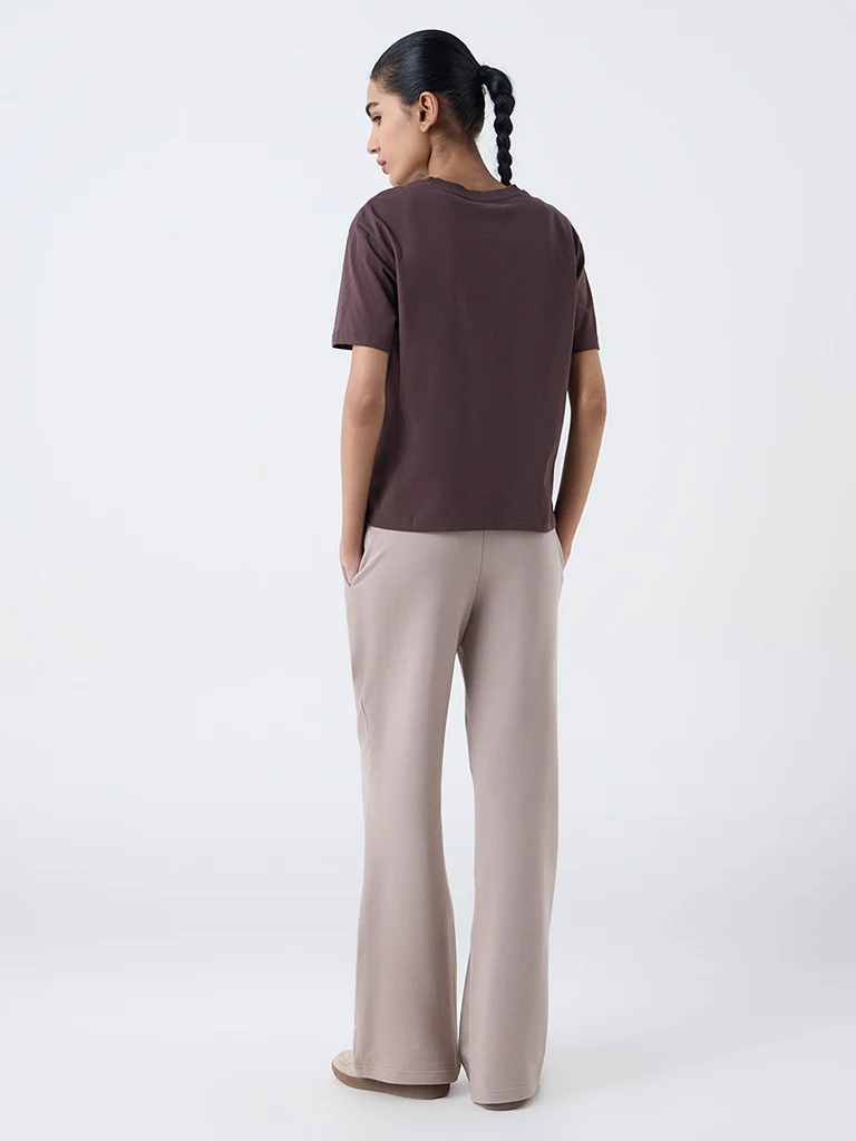 Studiofit Taupe Solid High-Rise Cotton Pants - Image 4