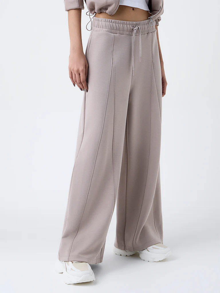 Studiofit Taupe Solid High-Rise Track Pants - Image 2