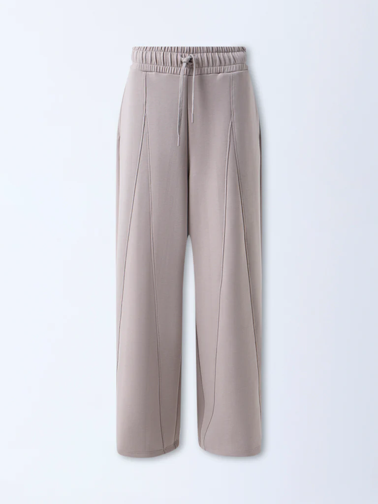 Studiofit Taupe Solid High-Rise Track Pants - Image 5