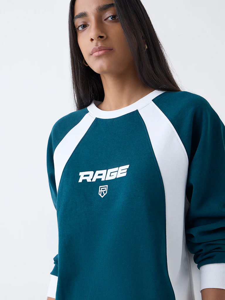 Studiofit Teal Text Detailed T-Shirt - Image 3