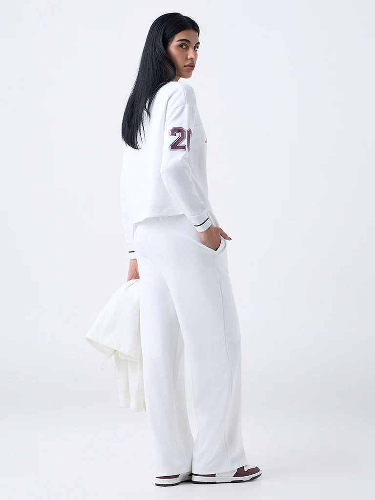 Studiofit White Embellished High-Rise Cotton-Blend Pants - Image 4