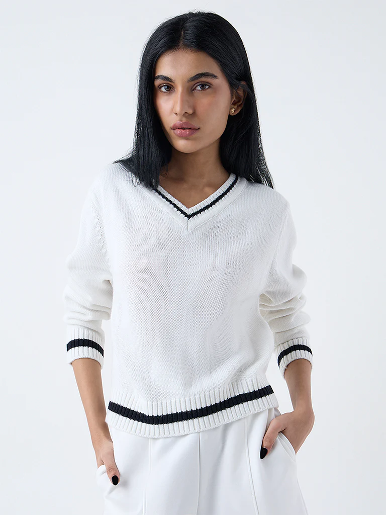 Studiofit White Knit-Textured Top