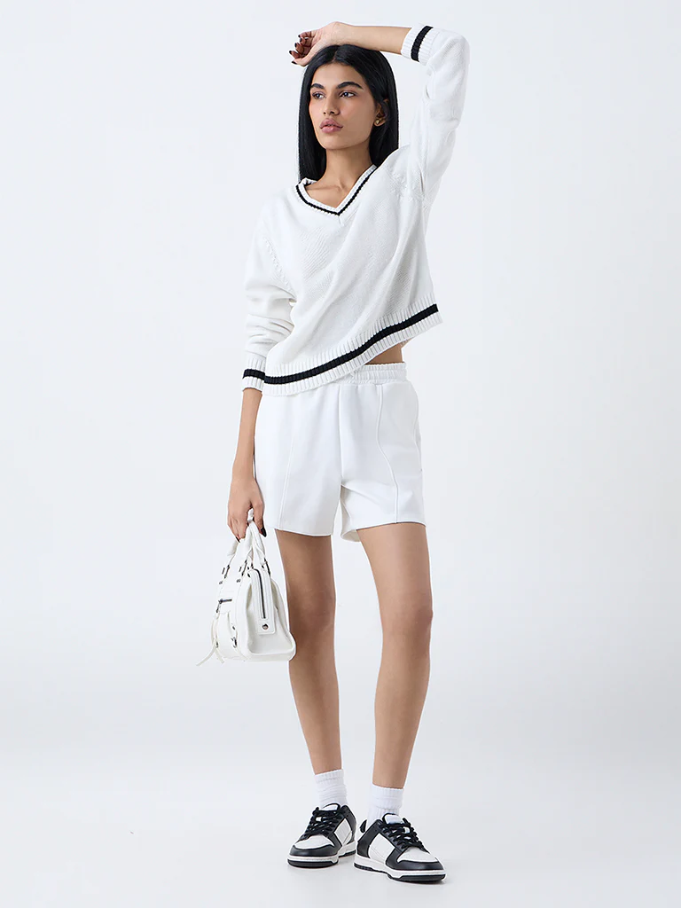 Studiofit White Knit-Textured Top - Image 2