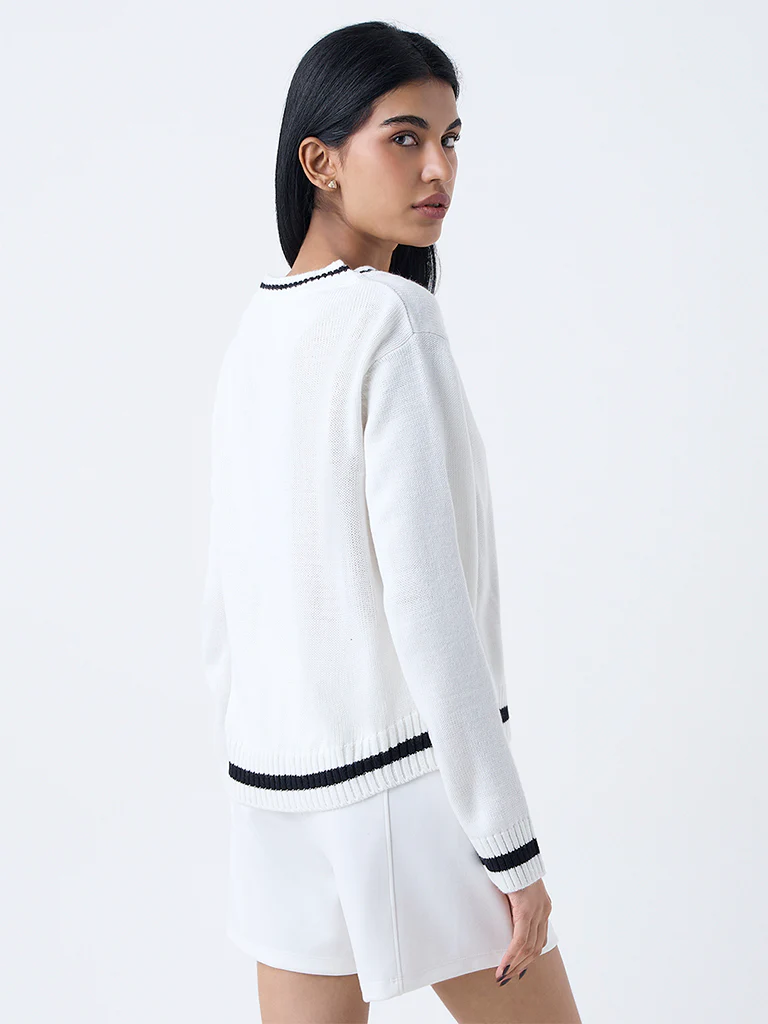 Studiofit White Knit-Textured Top - Image 4