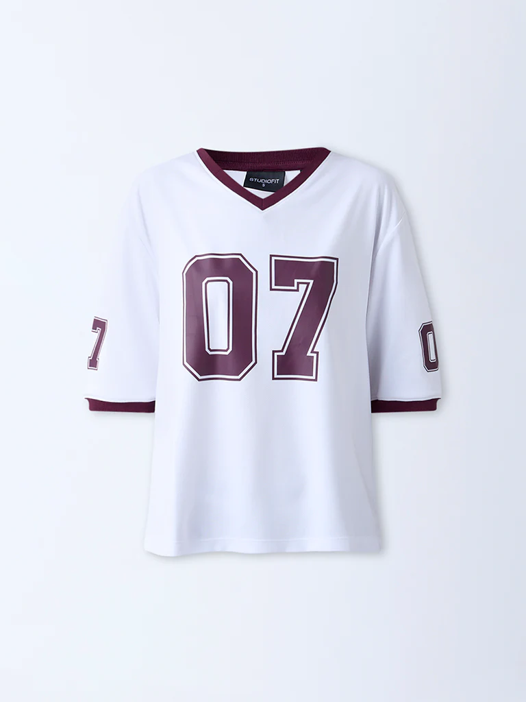 Studiofit White Numerical Printed T-Shirt - Image 5