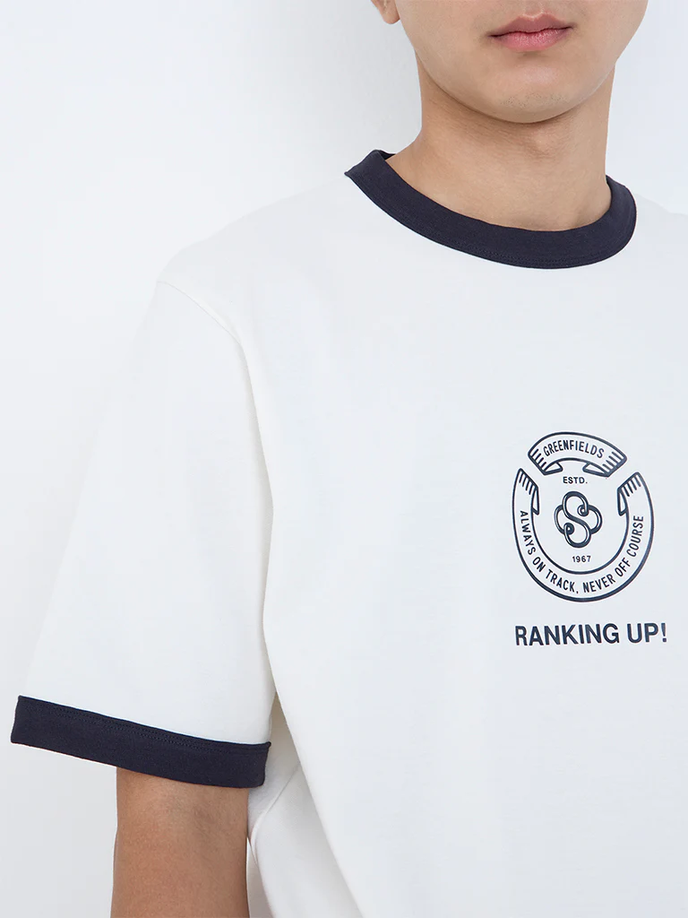 Studiofit White Printed Relaxed-Fit Cotton T-Shirt - Image 3