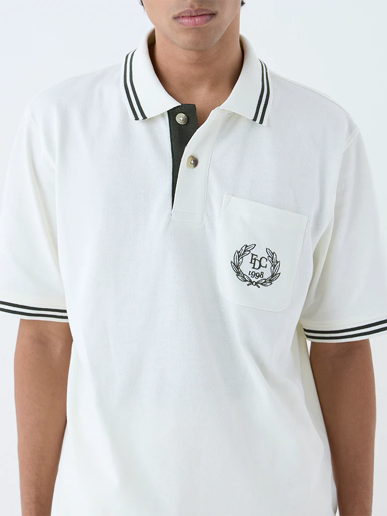 Studiofit White Relaxed-Fit Cotton-Blend Polo T-Shirt - Image 4
