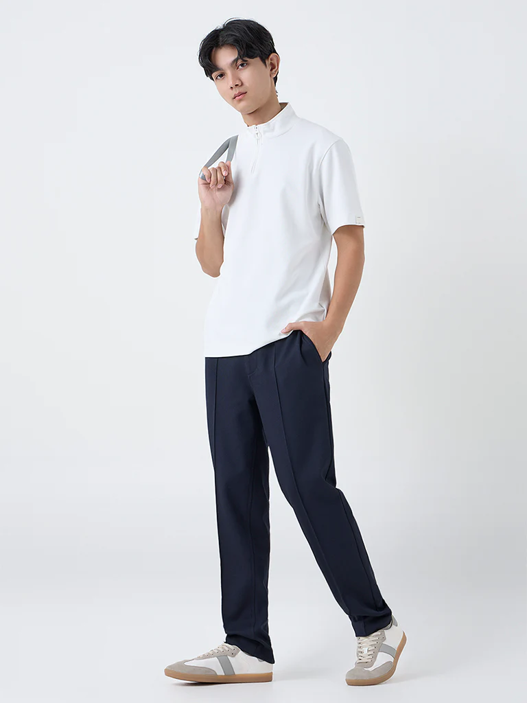 Studiofit White Slim-Fit Quarter-Zip T-Shirt - Image 3