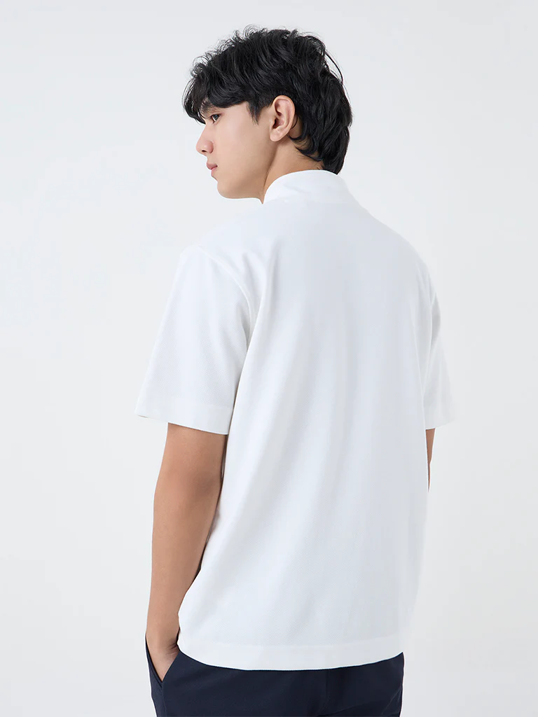 Studiofit White Slim-Fit Quarter-Zip T-Shirt - Image 5