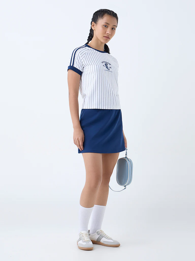 Studiofit White Striped Cotton-Blend T-Shirt