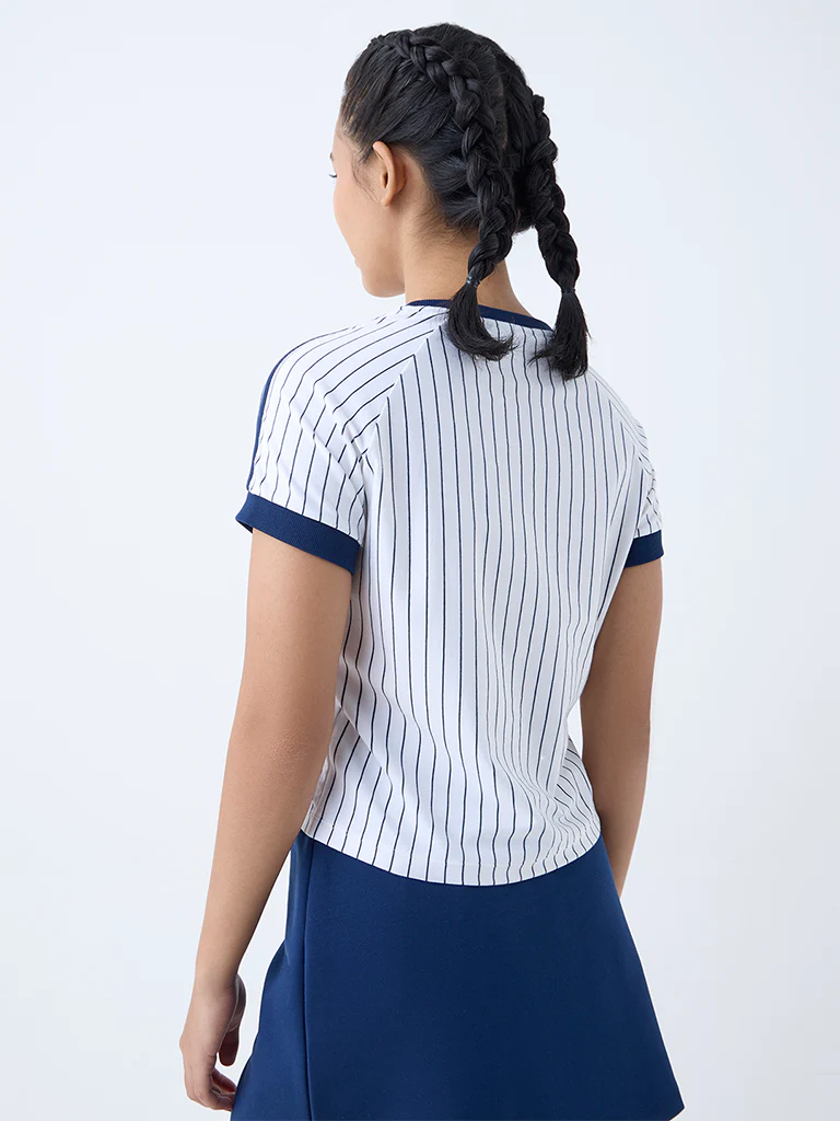 Studiofit White Striped Cotton-Blend T-Shirt - Image 4